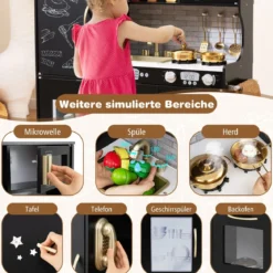Spielküche zum Spielen Küchenspielset für Kleinkinder mit Tafel 82 x 24 x 80 cm