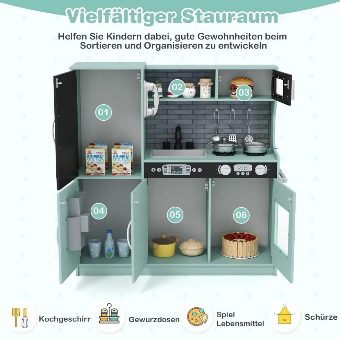 Spielküche zum Spielen Küchenspielset für Kleinkinder mit Tafel 82 x 24 x 80 cm