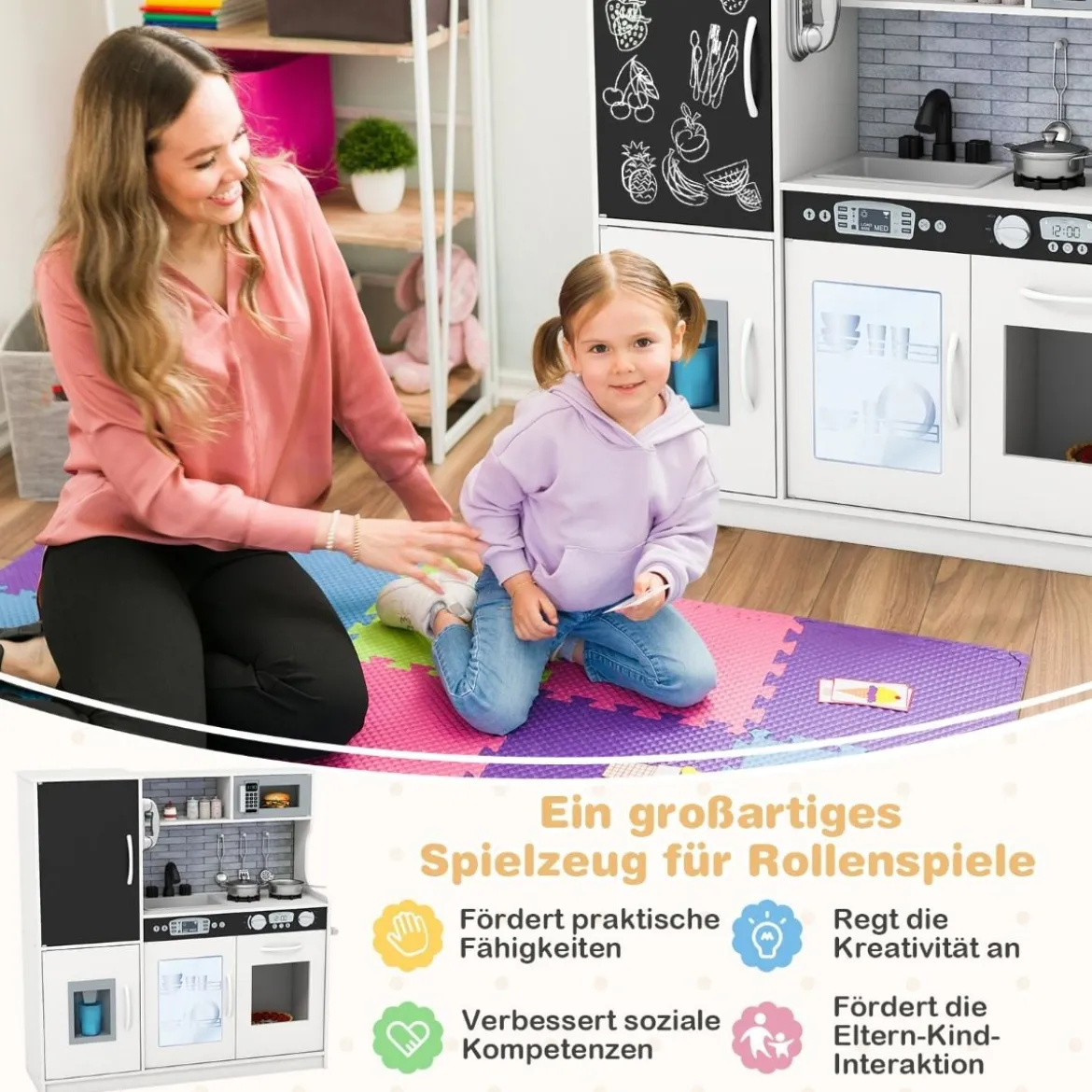 Spielküche zum Spielen Küchenspielset für Kleinkinder mit Tafel 82 x 24 x 80 cm
