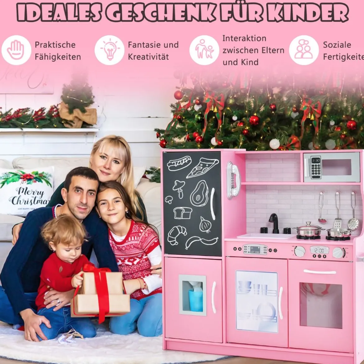 Spielküche zum Spielen Küchenspielset für Kleinkinder mit Tafel 82 x 24 x 80 cm