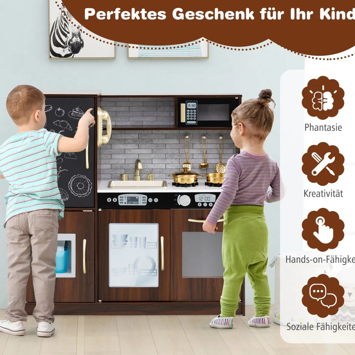Spielküche zum Spielen Küchenspielset für Kleinkinder mit Tafel 82 x 24 x 80 cm