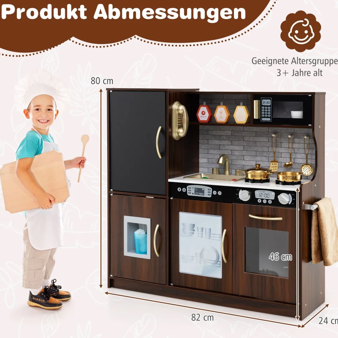 Spielküche zum Spielen Küchenspielset für Kleinkinder mit Tafel 82 x 24 x 80 cm