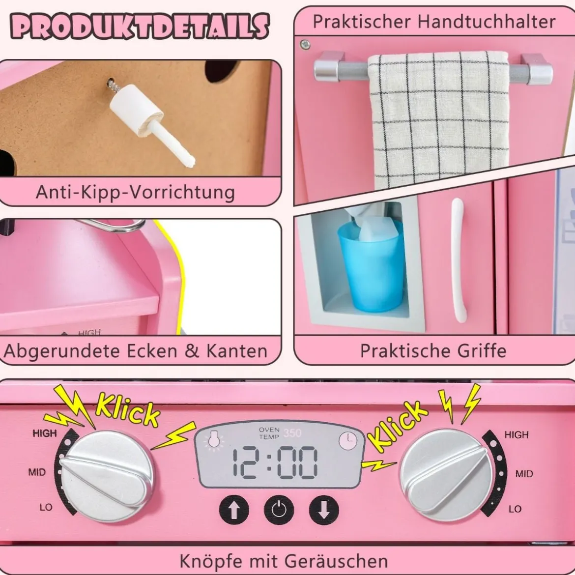Spielküche zum Spielen Küchenspielset für Kleinkinder mit Tafel 82 x 24 x 80 cm