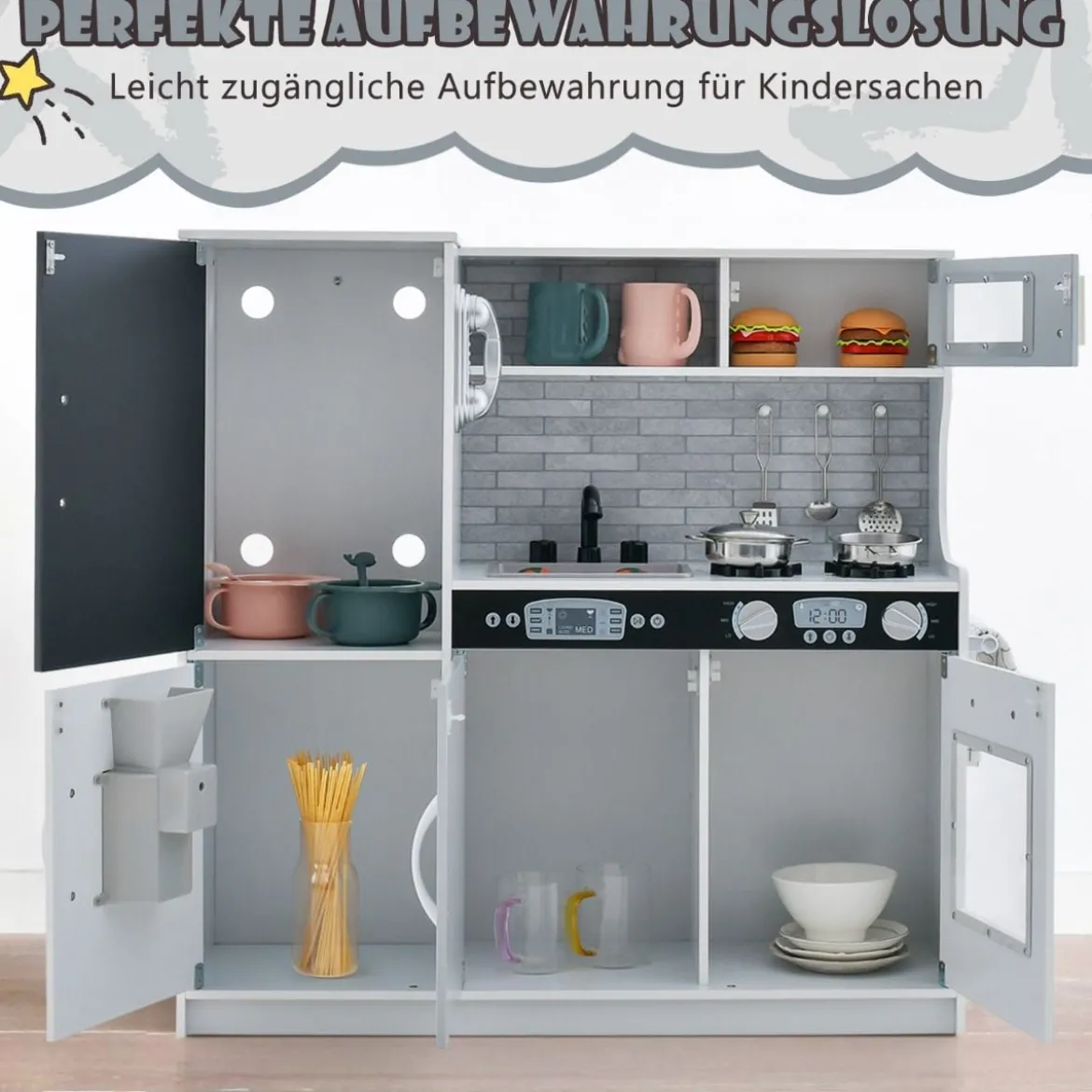 Spielküche zum Spielen Küchenspielset für Kleinkinder mit Tafel 82 x 24 x 80 cm