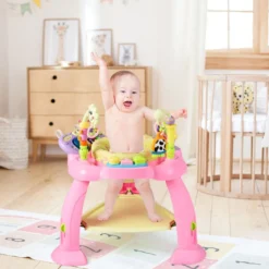 Spieltisch Baby Jumperoo mit 360° Drehbarem Sitz und 3 Verstellbaren Höhen 75 x 67 x 76 cm Rosa