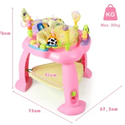 Spieltisch Baby Jumperoo mit 360° Drehbarem Sitz und 3 Verstellbaren Höhen 75 x 67 x 76 cm Rosa