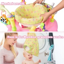 Spieltisch Baby Jumperoo mit 360° Drehbarem Sitz und 3 Verstellbaren Höhen 75 x 67 x 76 cm Rosa