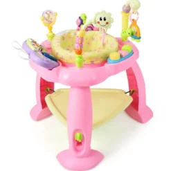 Spieltisch Baby Jumperoo mit 360° Drehbarem Sitz und 3 Verstellbaren Höhen 75 x 67 x 76 cm Rosa