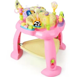 Spieltisch Baby Jumperoo mit 360° Drehbarem Sitz und 3 Verstellbaren Höhen 75 x 67 x 76 cm Rosa