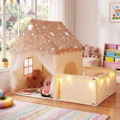 Spielzelt 2 in 1 Kinderzelt im Dunkel Leuchtend mit Laufstall Spielhaus mit Matte & Fenster