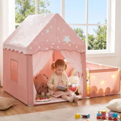 Spielzelt 2 in 1 Kinderzelt im Dunkel Leuchtend mit Laufstall Spielhaus mit Matte & Fenster