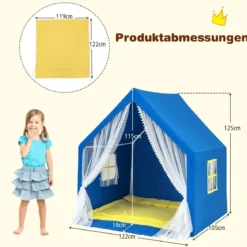 Spielzelt Spielhaus für Kinder mit Waschbarer Baumwollmatte 122 x 105 x 125 cm Blau