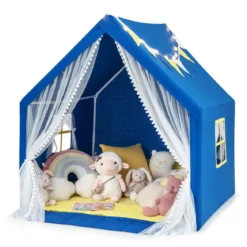 Spielzelt Spielhaus für Kinder mit Waschbarer Baumwollmatte 122 x 105 x 125 cm Blau