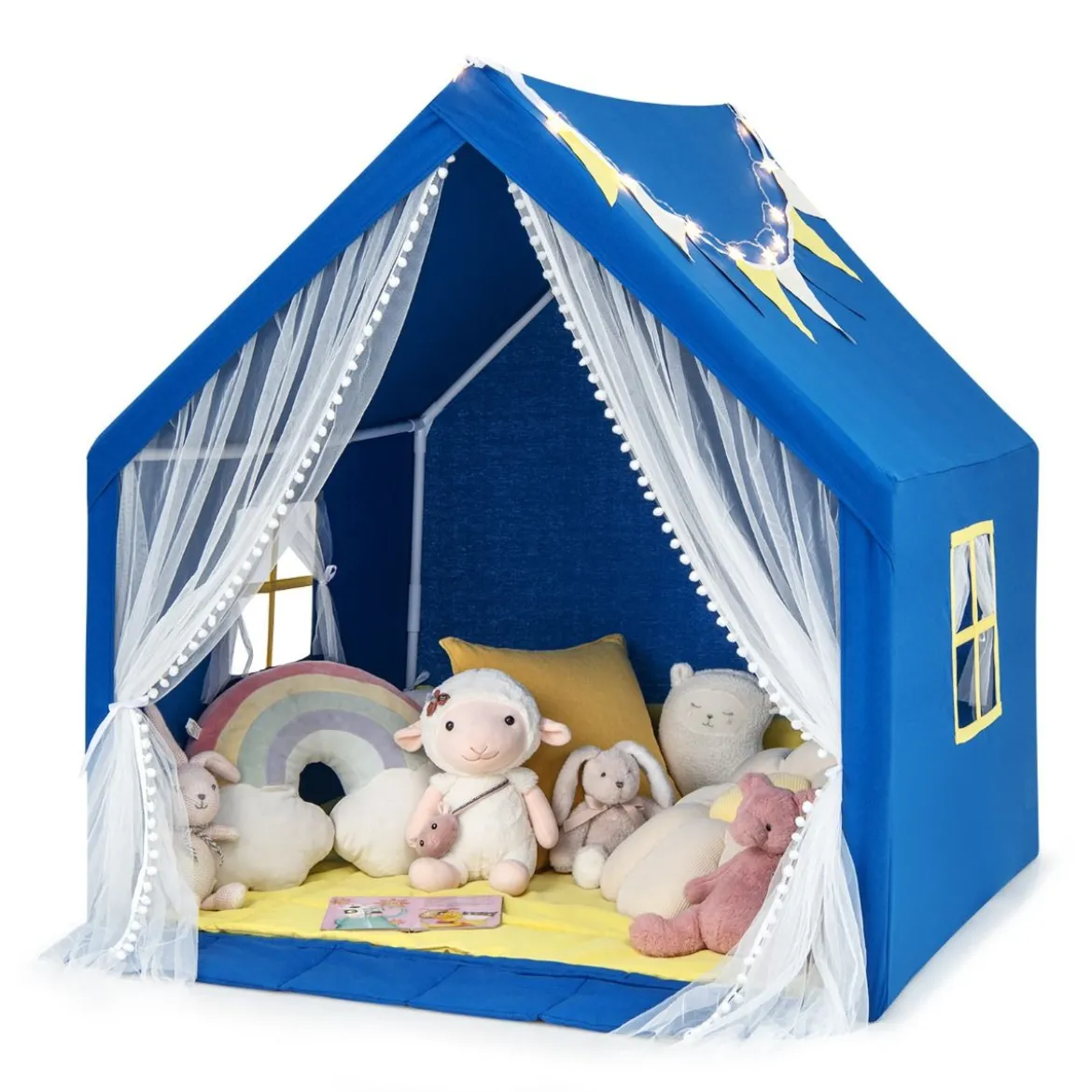 Spielzelt Spielhaus für Kinder mit Waschbarer Baumwollmatte 122 x 105 x 125 cm Blau