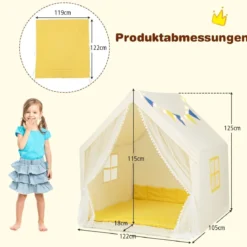 Spielzelt Spielhaus für Kinder mit Waschbarer Baumwollmatte 122 x 105 x 125 cm Beige