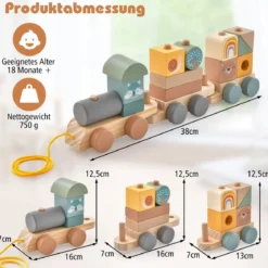 Spielzeugeisenbahn-Set mit stapelbaren Holzklötzen niedlichen Tiermustern Abschleppseil & Hakenverbindungen
