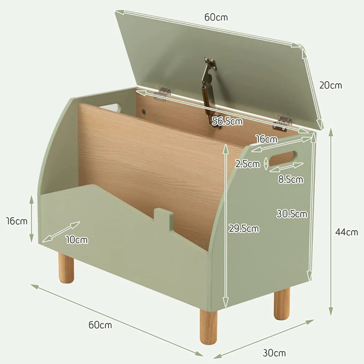 Spielzeugkiste Aufbewahrungstruhe aus Holz mit Regal für Kinderspielzeug Grün