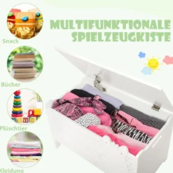 Spielzeugkiste mit Sicherheitsscharnier Holztruhe für Kinder Weiß