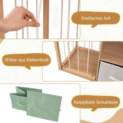 Spielzeugregal aus Holz mit Kippschutz 2 Stoffschubladen & Staufach 111 x 40 x 92 cm Natur