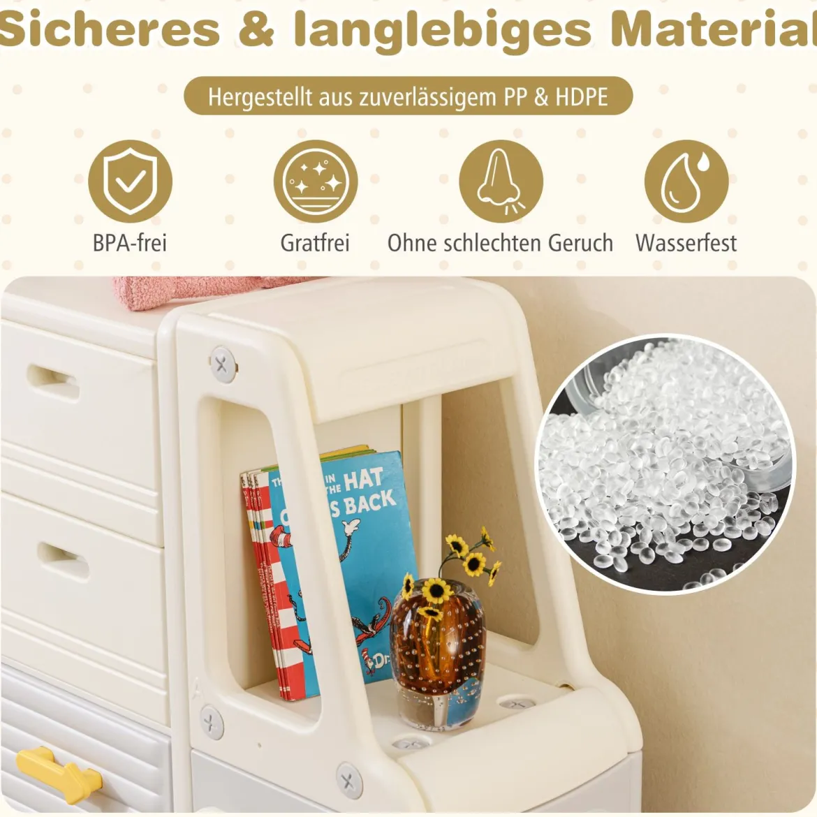 Spielzeugregal Auto Kinderregal in Busform mit Whiteboard 4 Schubladen & Schränken 111 x 34 x 94 cm