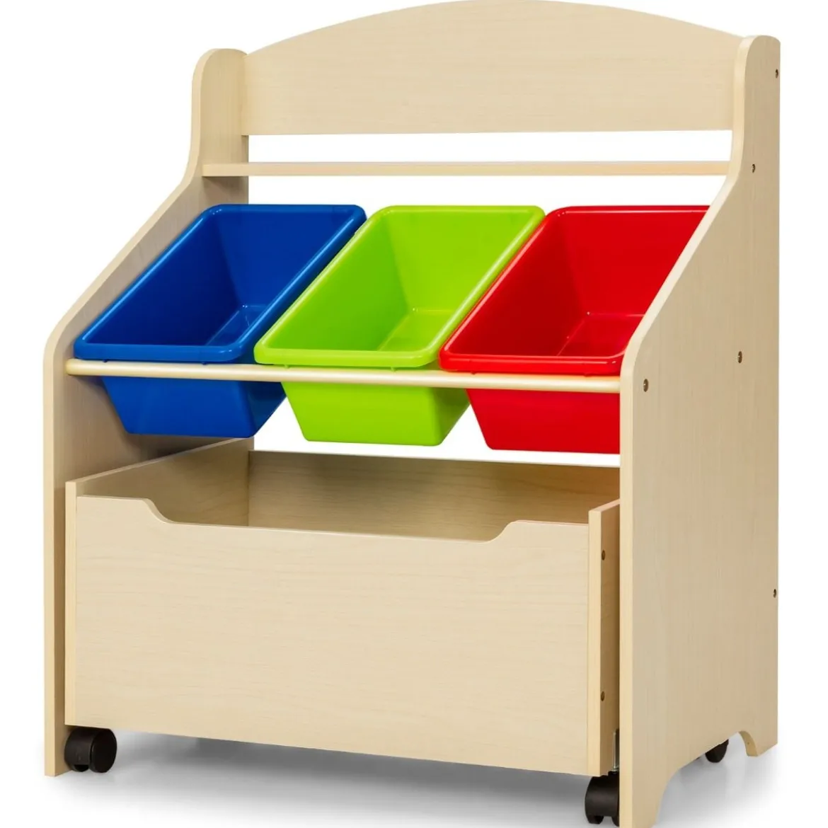 SpielzeugregalHölzerner Kinderschrank mit Rollen Bücherregal Spielzeugablage für Kinder Natur