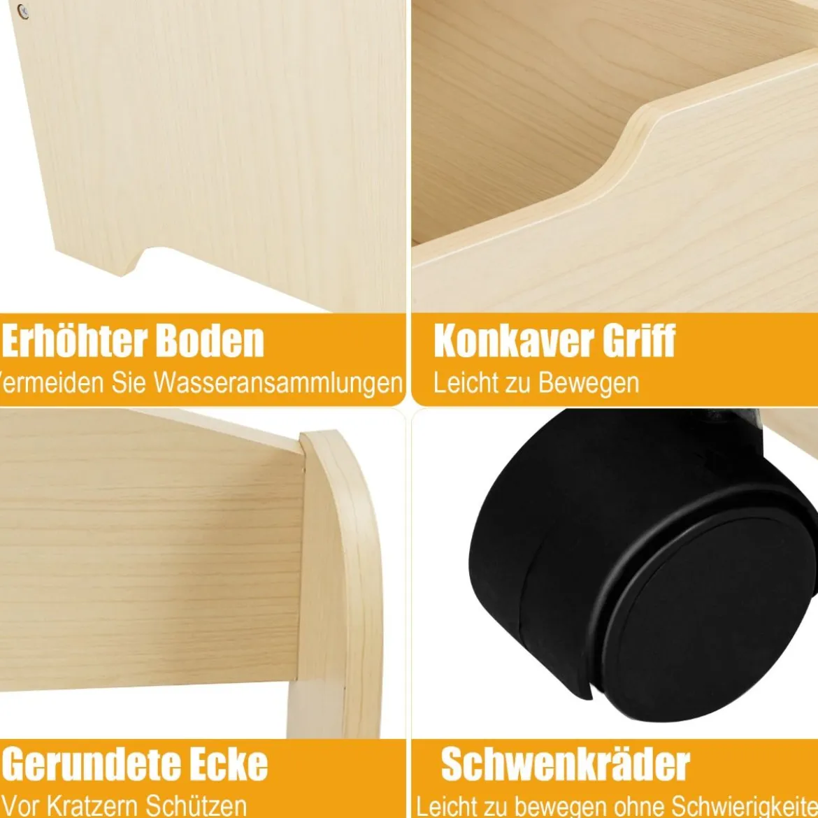 SpielzeugregalHölzerner Kinderschrank mit Rollen Bücherregal Spielzeugablage für Kinder Natur