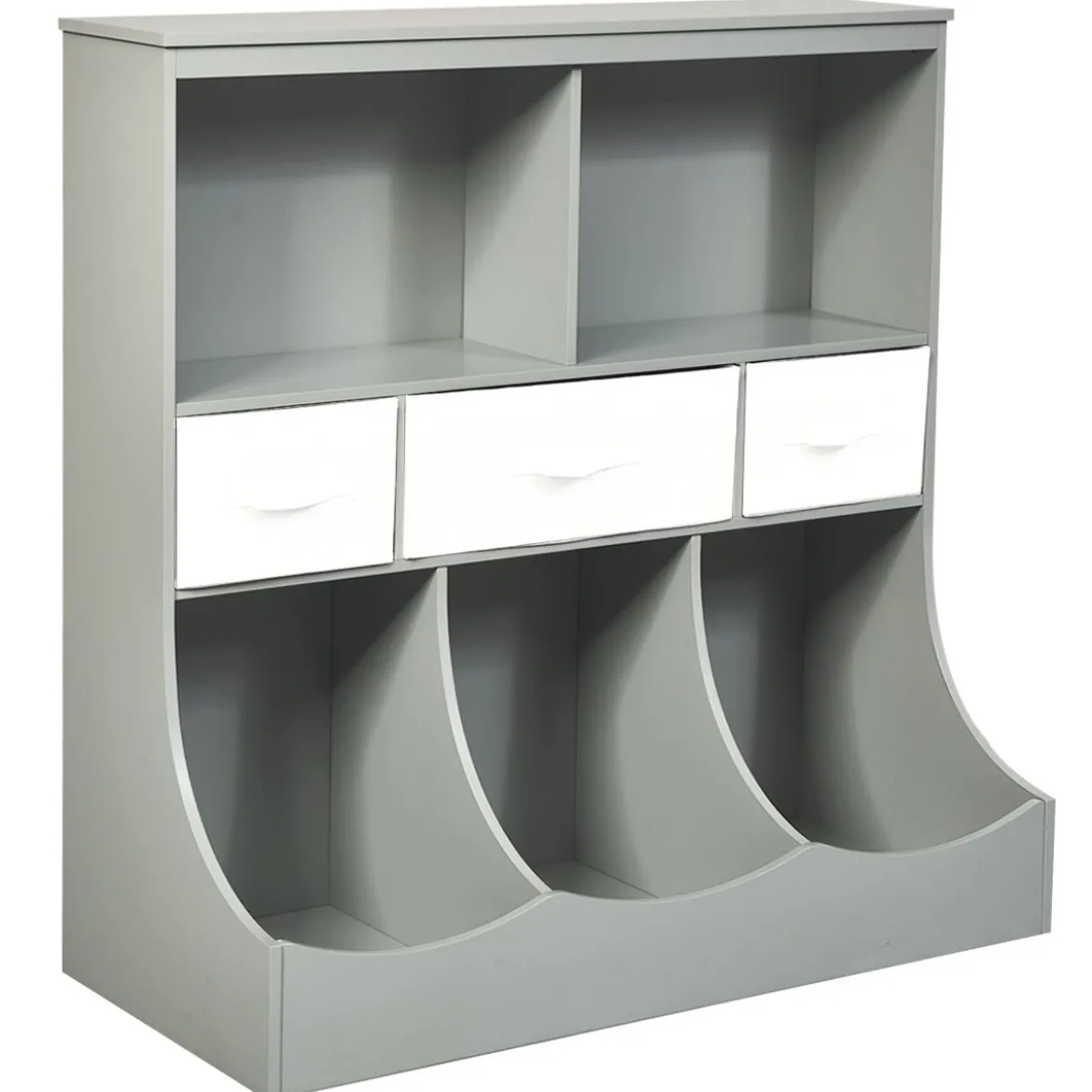 Spielzeugregal mit 5 Fächern & 3 Schubladen Kinderregal Spielzeug Organizer 93 x 40 x 94 cm Grau