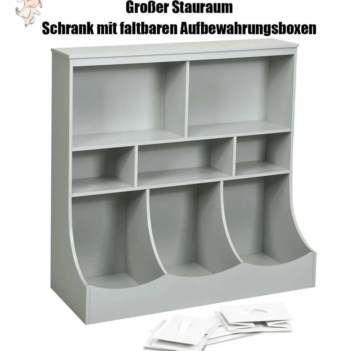 Spielzeugregal mit 5 Fächern & 3 Schubladen Kinderregal Spielzeug Organizer 93 x 40 x 94 cm Grau