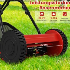 Spindelmäher handgeführter Rasenmäher mit 30 cm Schnittbreite 18,5 Liter Fangkorb Rot