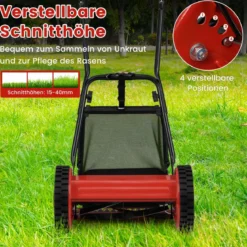 Spindelmäher handgeführter Rasenmäher mit 30 cm Schnittbreite 18,5 Liter Fangkorb Rot