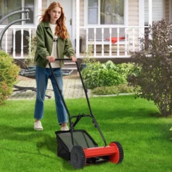 Spindelmäher handgeführter Rasenmäher mit 30 cm Schnittbreite 18,5 Liter Fangkorb Rot