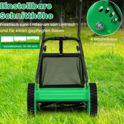 Spindelmäher Handgeführter Rasenmäher mit 30 cm Schnittbreite 18,5 Liter Fangkorb Grün