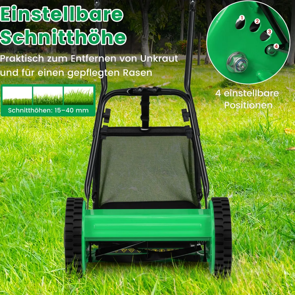 Spindelmäher Handgeführter Rasenmäher mit 30 cm Schnittbreite 18,5 Liter Fangkorb Grün
