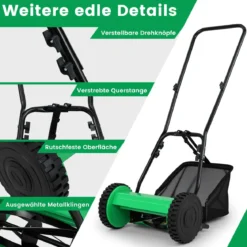 Spindelmäher Handgeführter Rasenmäher mit 30 cm Schnittbreite 18,5 Liter Fangkorb Grün