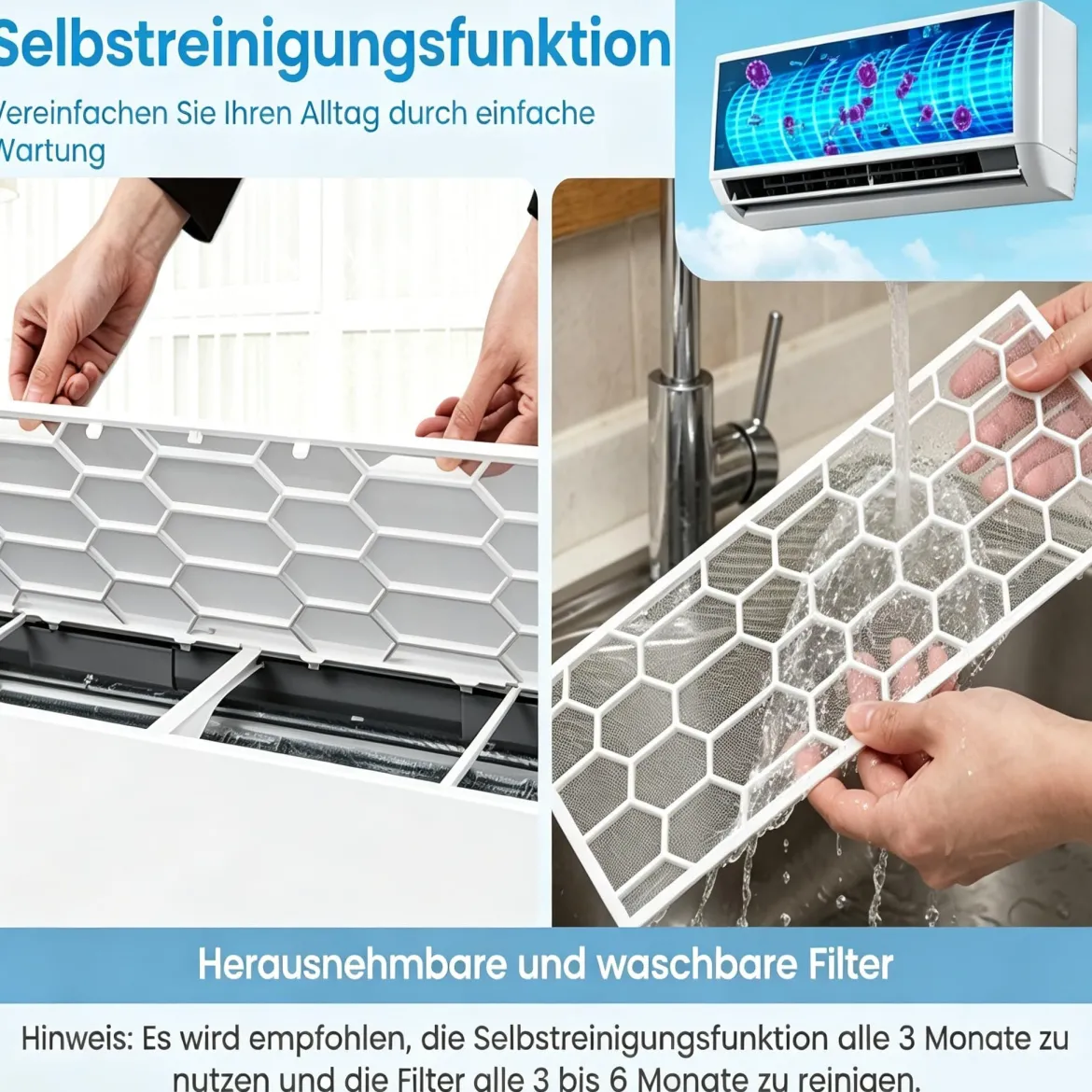 Split Klimaanlage 12000BTU Klimageräte mit Heizfunktion Kältemittel R32 Inkl. Montagematerial