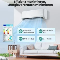 Split Klimaanlage 12000BTU Klimageräte mit Heizfunktion Kältemittel R32 Inkl. Montagematerial