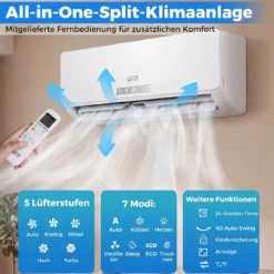 Split Klimaanlage 9000 BTU 3,4kW Inverter Klimagerät mit Heizfunktion Air Conditioner mit WiFi & App