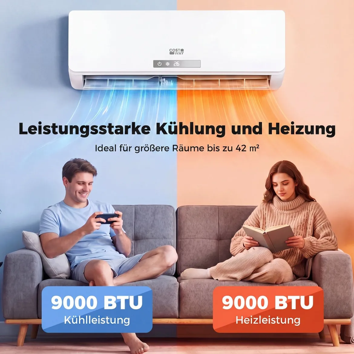 Split Klimaanlage 9000 BTU 3,4kW Inverter Klimagerät mit Heizfunktion Air Conditioner mit WiFi & App