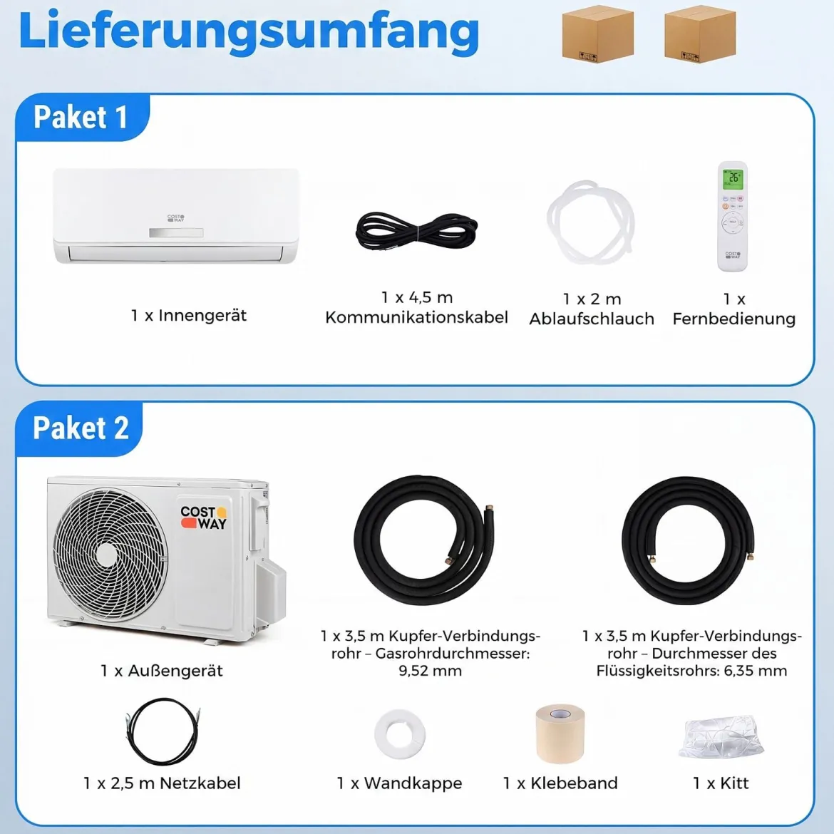 Split Klimaanlage 9000 BTU 3,4kW Inverter Klimagerät mit Heizfunktion Air Conditioner mit WiFi & App