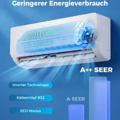 Split Klimaanlage 9000 BTU 3,4kW Inverter Klimagerät mit Heizfunktion Air Conditioner mit WiFi & App