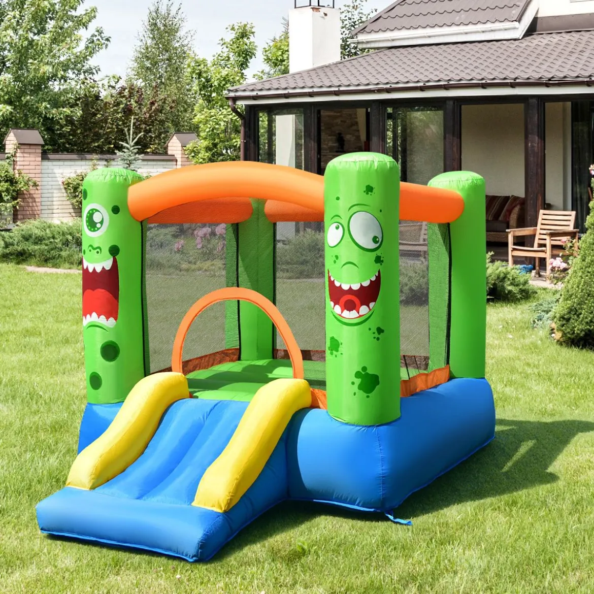 Springburg aufblasbare Hüpfburg mit 480W Gebläse 270cm x 203cm x 173cm
