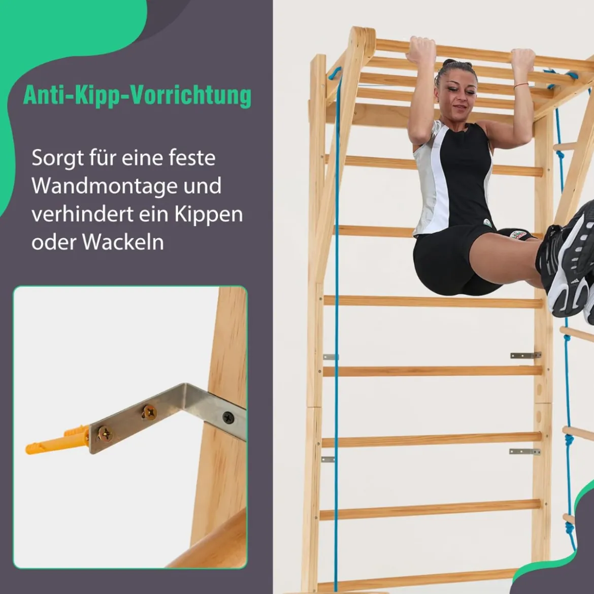Sprossenwand Klettergerüst Indoor Kletterwand Turnwand Klettergerüst Tragfähigkeit von 100 kg