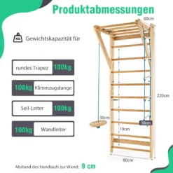Sprossenwand Klettergerüst Indoor Kletterwand Turnwand Klettergerüst Tragfähigkeit von 100 kg