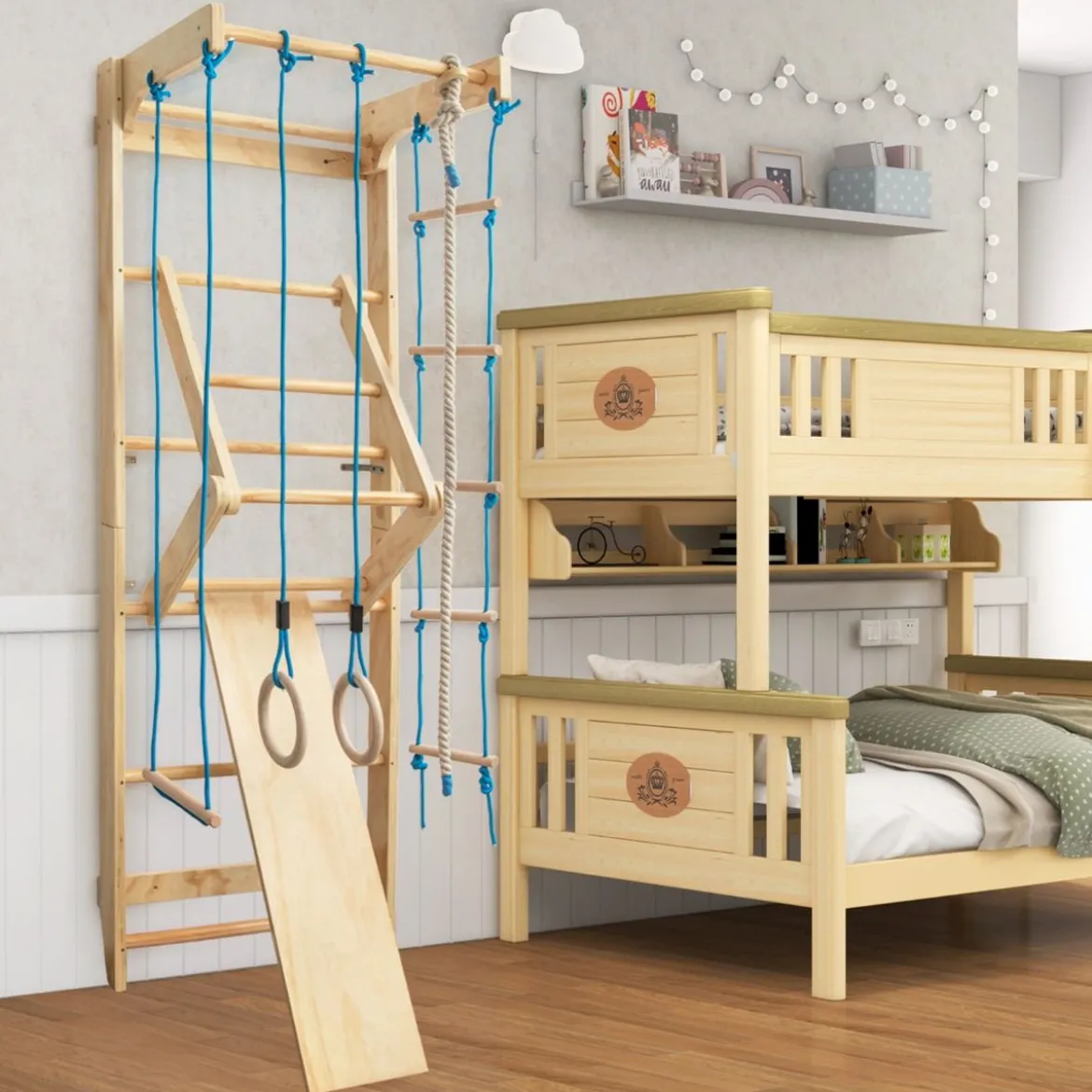 Sprossenwand Turnwand Kletterwand 100KG inkl. Montagematerial Holz 80 x 58,5 x 220 cm