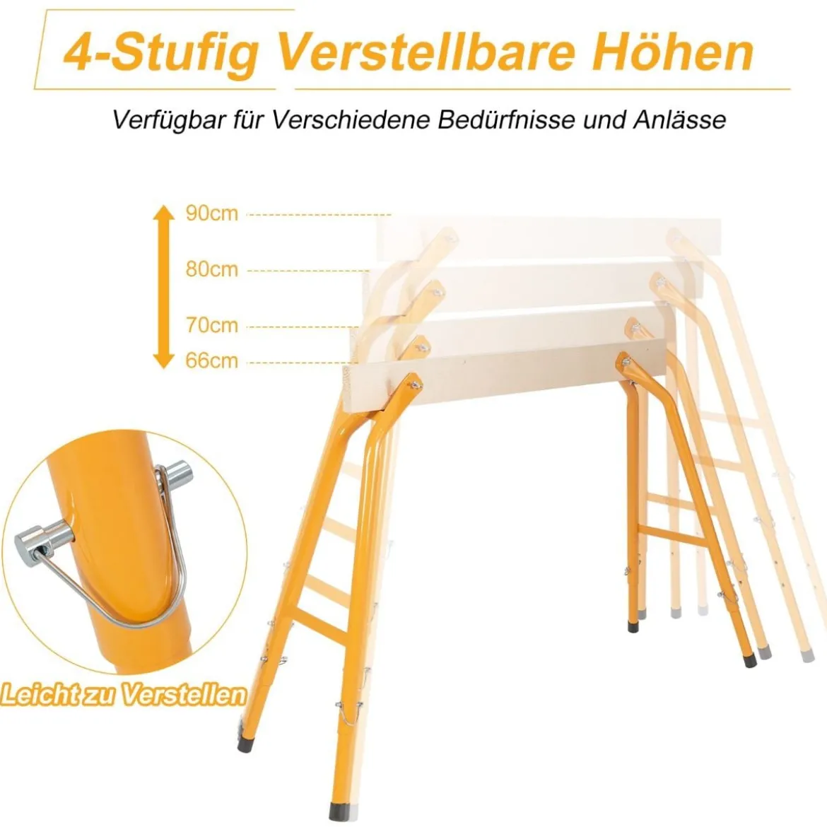 2 Stabile Holz-Sägeböcke 4-stufig Höhenverstellbarer Sägebock für Holzarbeiten Gelb