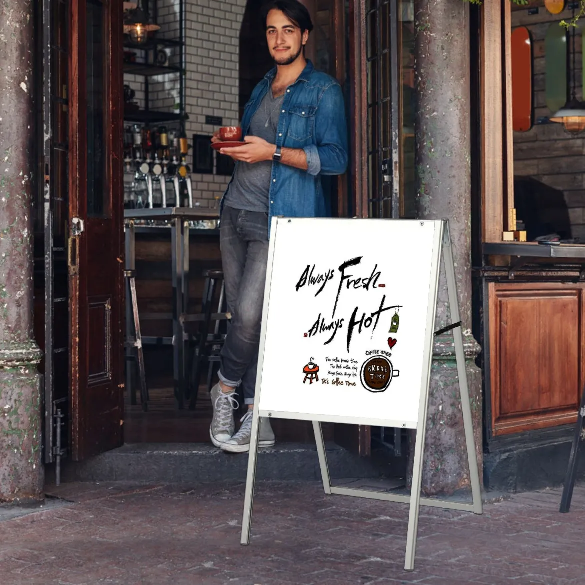 Stabiler doppelseitiger Schildständer mit A-förmigem Rahmen Plakatständer für 60 x 90 cm Poster Silber