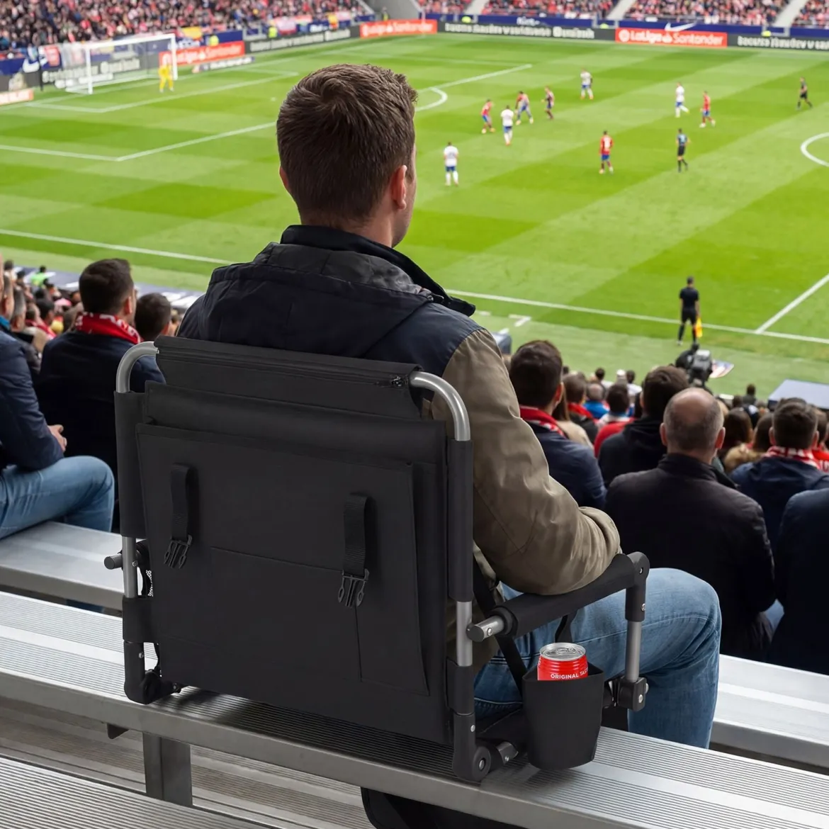 Stadionsitz mit Rückenlehne Klappbarer Tribünenstuhl mit Aufbewahrungstasche & Getränkehalter Grau/Rot