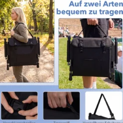 Stadionsitz mit Rückenlehne Klappbarer Tribünenstuhl mit Aufbewahrungstasche & Getränkehalter Grau/Rot