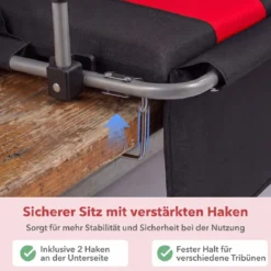 Stadionsitz mit Rückenlehne Klappbarer Tribünenstuhl mit Aufbewahrungstasche & Getränkehalter Grau/Rot