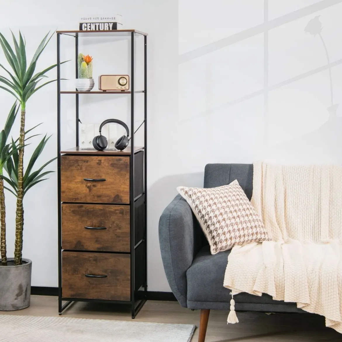 Standregal Bücherregal Aufbewahrungsschrank mit Schubladen 43 x 39 x 156 cm Braun